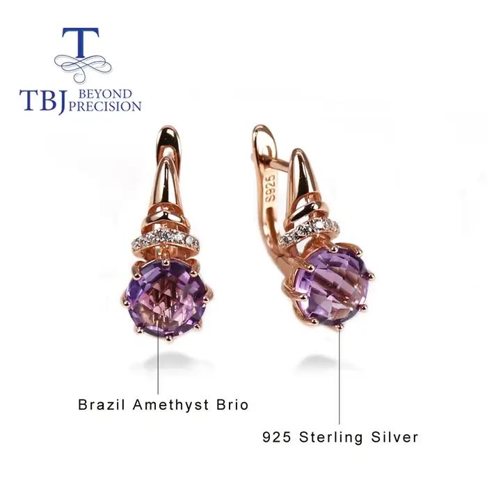Boucles d'oreilles en amethyste naturelle avec 925 argent sterling design simple et style brésilien pour femmes occasions formelles elegance distinction
