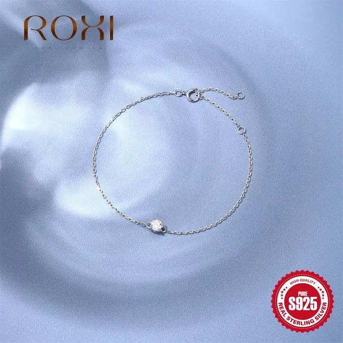 ROXI classique unique rond Moissanite 925 Bracelet en argent Sterling pour les femmes de luxe usage quotidien cadeaux de remise des diplômes pour elle