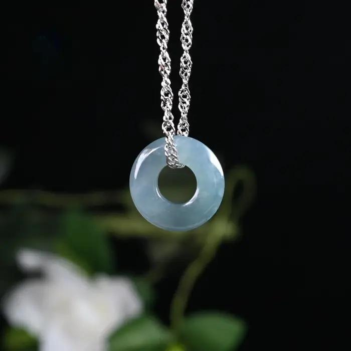 Jadéite birmane beignet Ping An noeud pendentif collier concepteur Talismans mode charme 925 argent