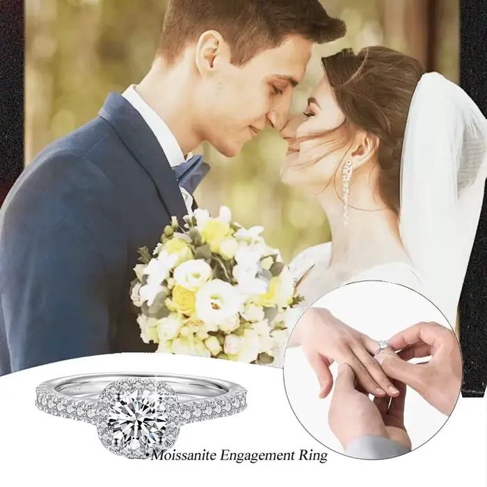 BAMOER – bagues de fiançailles Solitaire Moissanite pour femmes