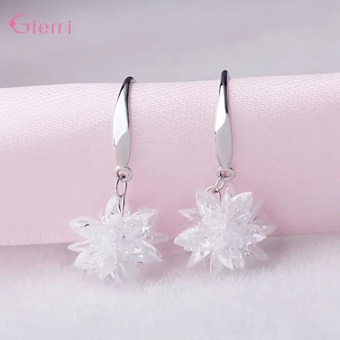 Nouveauté 925 en argent Sterling glace neige fleur boucle d'oreille dames goutte flocon