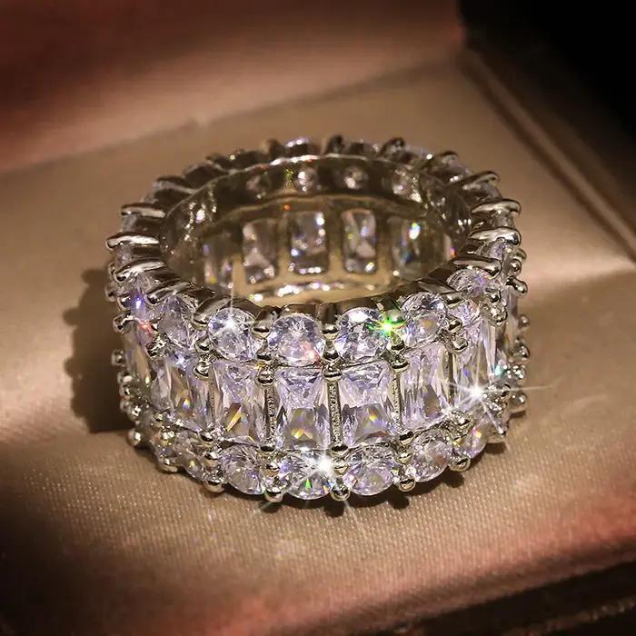 Bague en argent 925 avec Zircon brillant AAA pour femmes, bijoux à trois couches pour anniversaire d