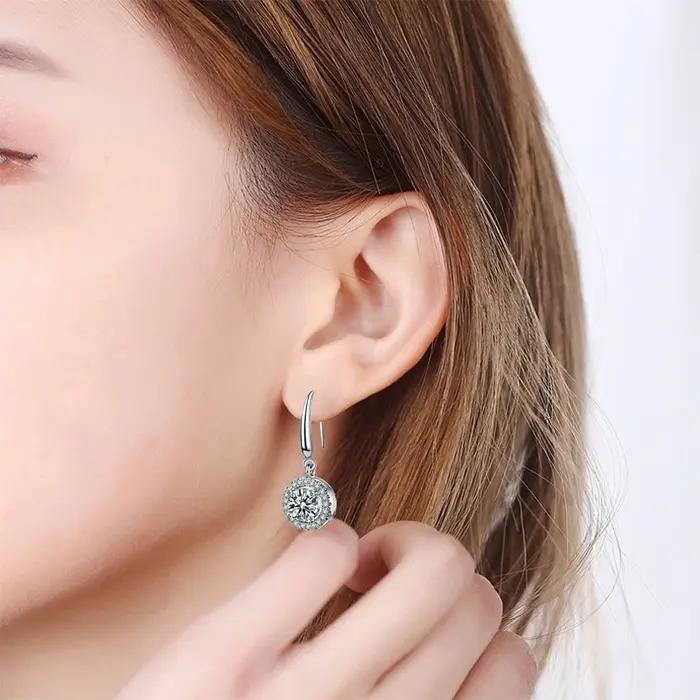 Nouvelle mode Fine 925 en argent Sterling Zircon rond et carré boucles d'oreilles femmes bijoux cadeau cristal luxe pendentif crochet oreille balancent