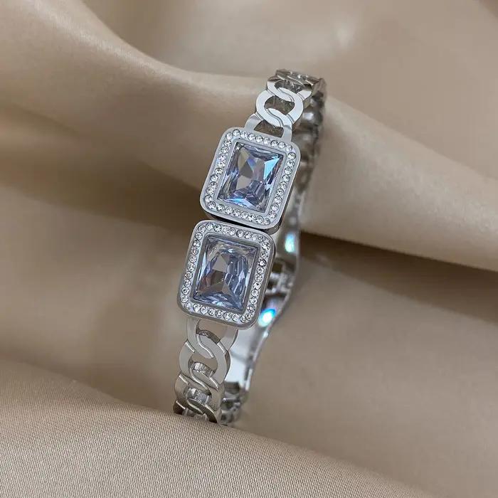 DODOHAO grand carré cristal à la mode élégant Zircon Bracelet en acier inoxydable couleur or argent luxe haut de gamme