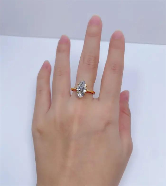 Bague de fiançailles en moissanite taille marquise 3 carats (7x14mm)