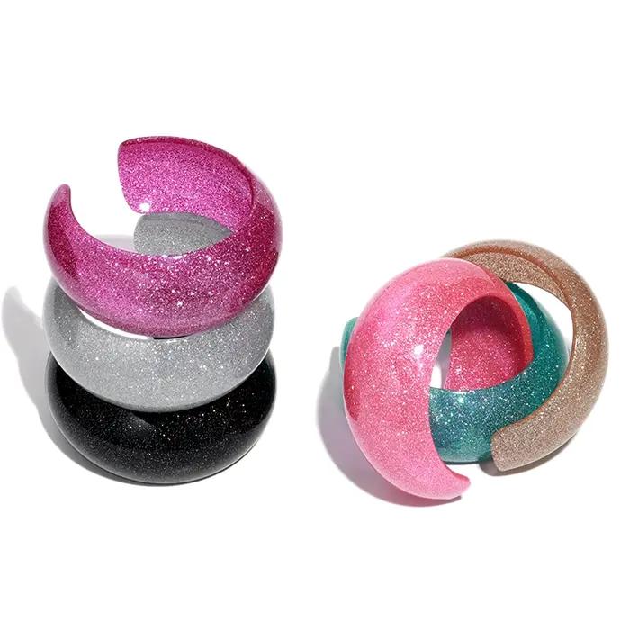 Bohomia tendance acrylique paillettes coloré rond large ouverture Bracelet pour femmes résine géométrique déclaration