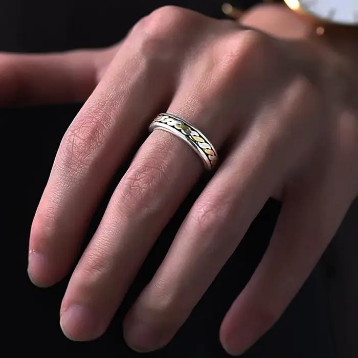 Bague tressée à double fils en argent regardé 925 véritable pour hommes et femmes