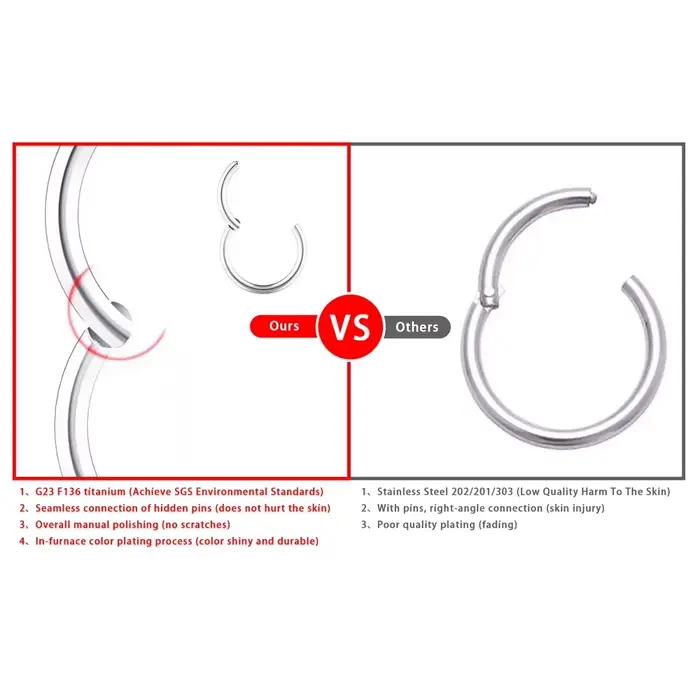 Anneaux de nez en titane G23, 10 pièces, pour femmes et hommes, bijoux de perçage, lèvre, oreille, c