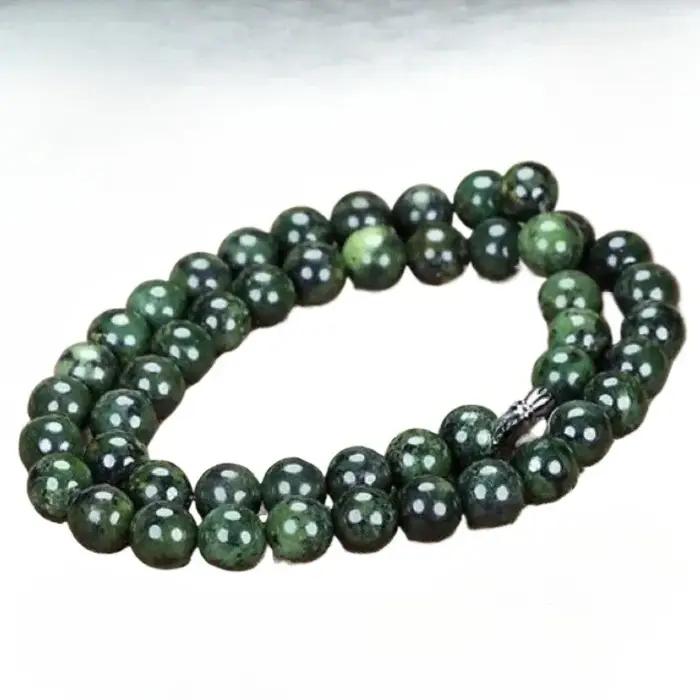 Collier en pierre de roi de médecine naturelle perles rondes jade vert pour homme et femme style ethnique anniversaire