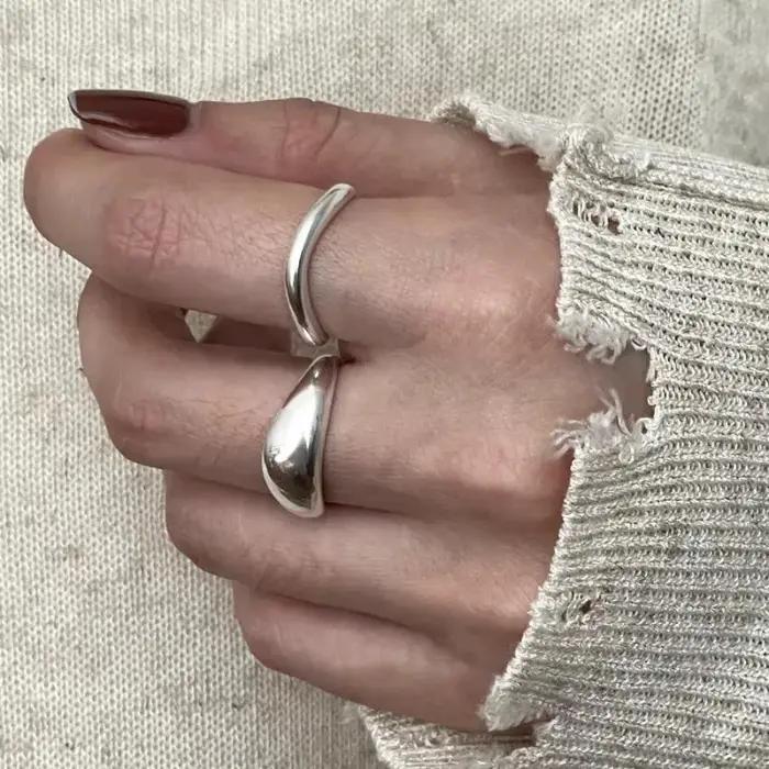 Bagues empilables irrégulières en argent sterling 925 pour femmes