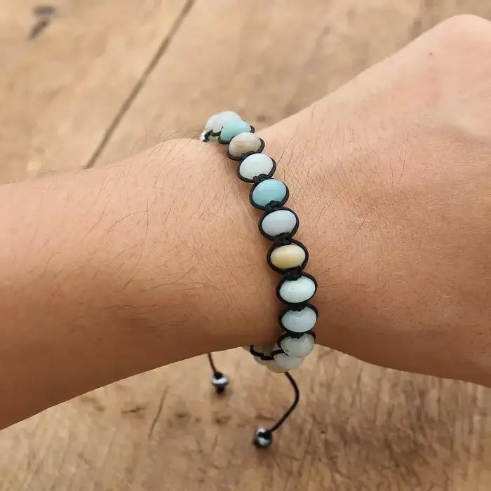 Pierre naturelle Amazonite bohême tressé Bracelets pour femme hommes Bracelet