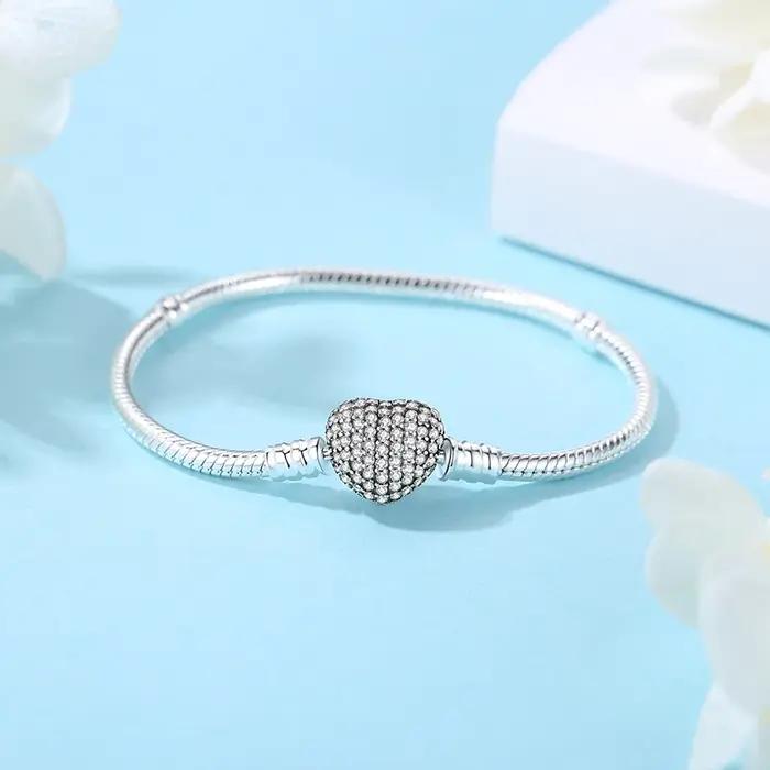 Original 925 Bracelets en argent Sterling amour coeur lune fleur papillon pavé CZ