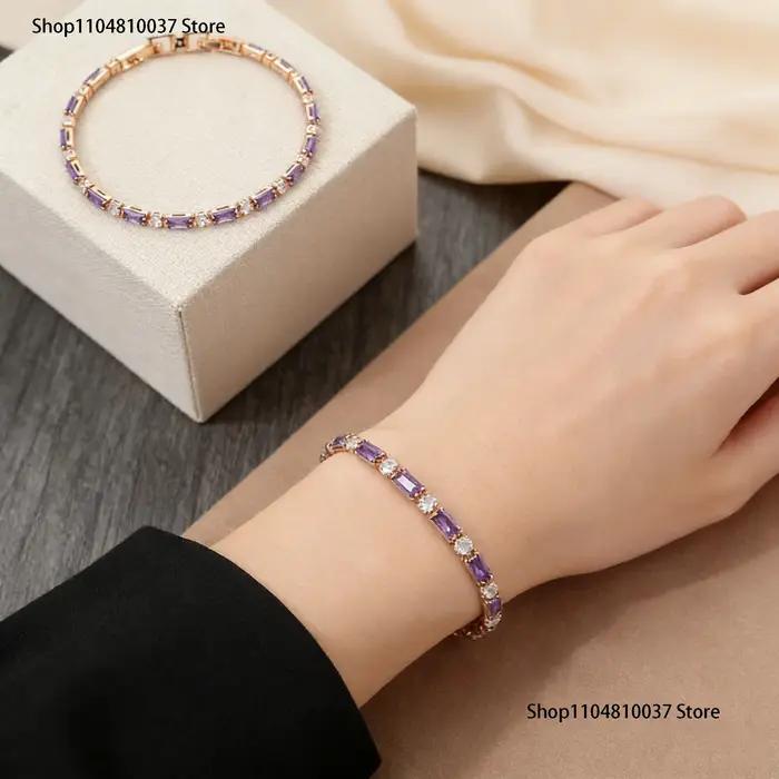 Bracelet en argent sterling 925 de luxe abordable avec cristaux violets et pierres précieuses