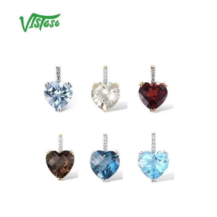 VISTOSO véritable 14K 585 Rose/blanc/jaune pendentif en or pour les femmes radiant ciel bleu topaze/grenat/fumé Quartz diamant bijoux fins