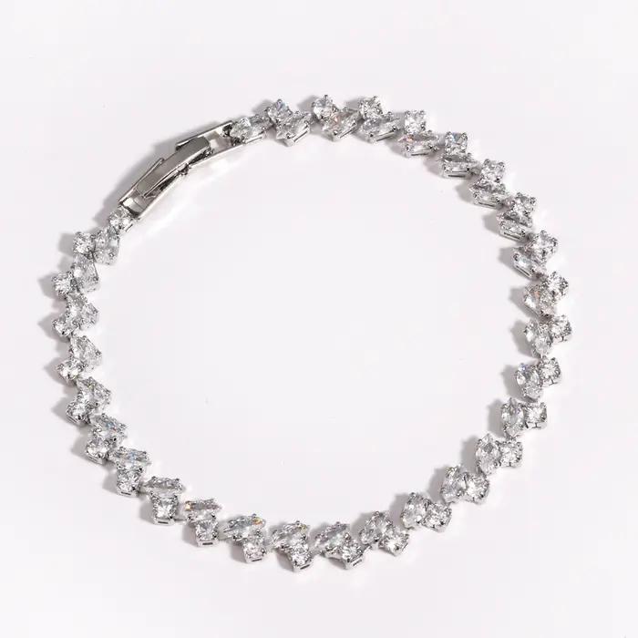 Bracelet en zircone cubique brillante pour femmes et filles, couleur or Rose, feuille, Tennis, bijou
