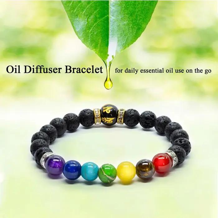 Bracelet 7 chakras avec carte de signification pour hommes et femmes