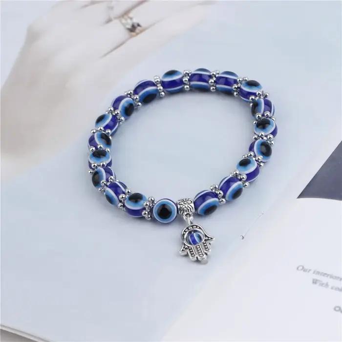 Bracelet mauvais œil bleu main de Fatima grec turc mille yeux pendentif de paume fait