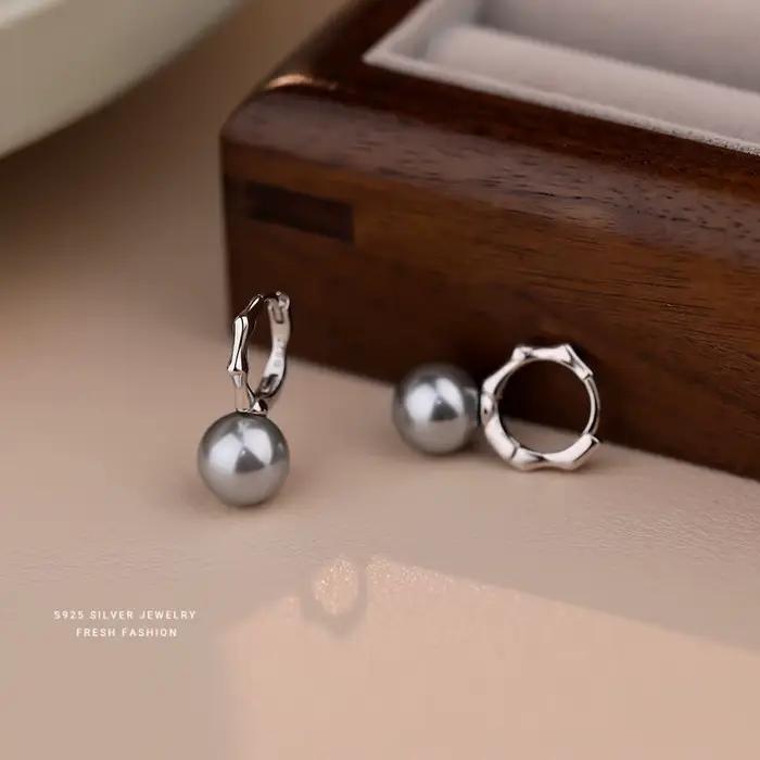INZATT réel 925 en argent Sterling perle bambou Joint boucles d'oreilles pour les femmes Hiphop bijoux fins accessoires minimalistes