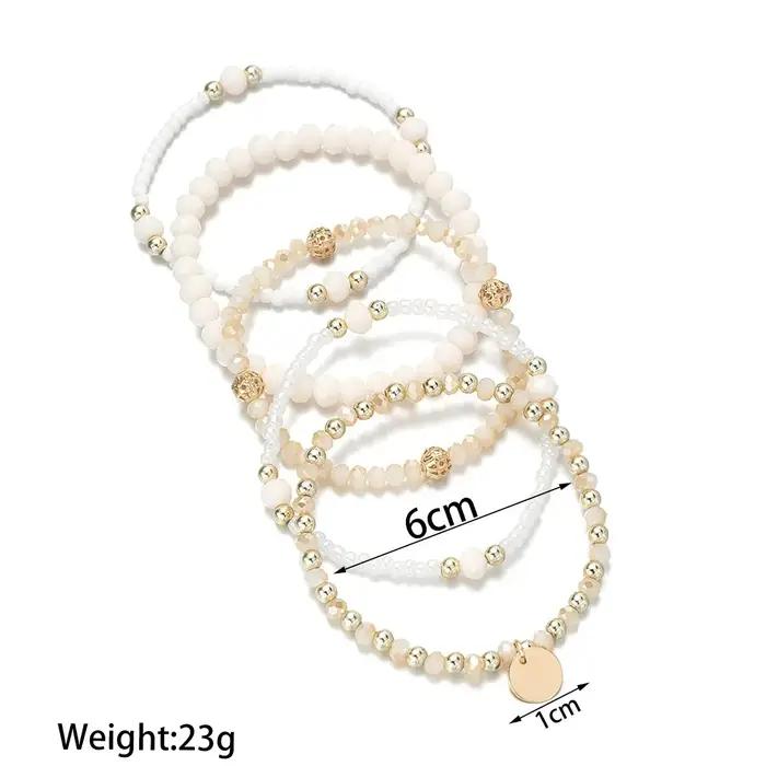 5 pièces/ensemble breloque résine perlée mode Bracelet ensemble pour femmes pièce ronde élastique perle chaîne