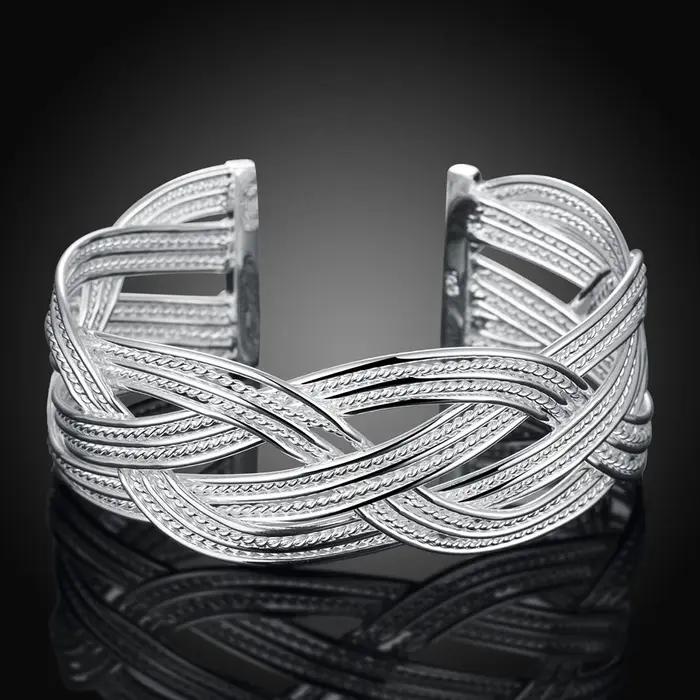 Bracelet ouvert tressé en argent Sterling 925 pour femmes