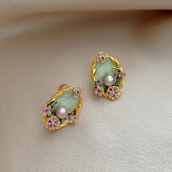 Boucles d'oreilles vintage en perles de fleurs pour femmes et filles, bijoux rétro coréens, accessoires de mariage et occasions spéciales