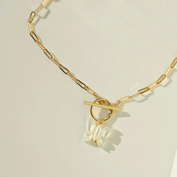 Collier papillon rempli d'or 14 carats pour femme