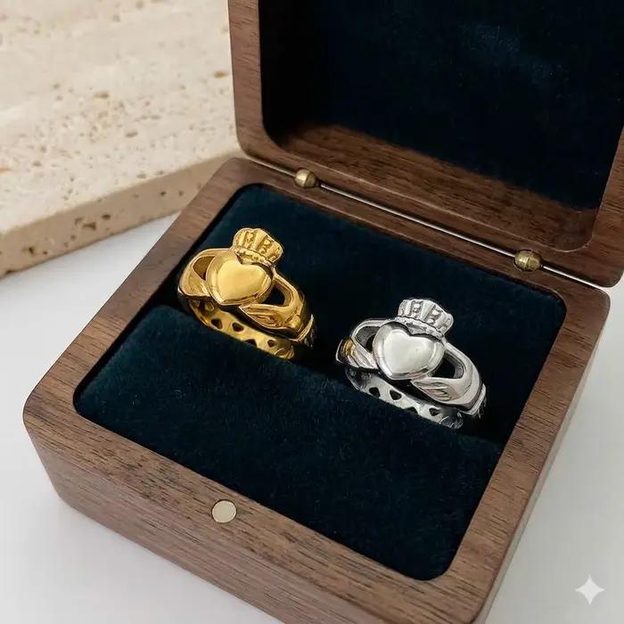 Bague Claddagh Celtique Vintage St.delan en Acier Inoxydable