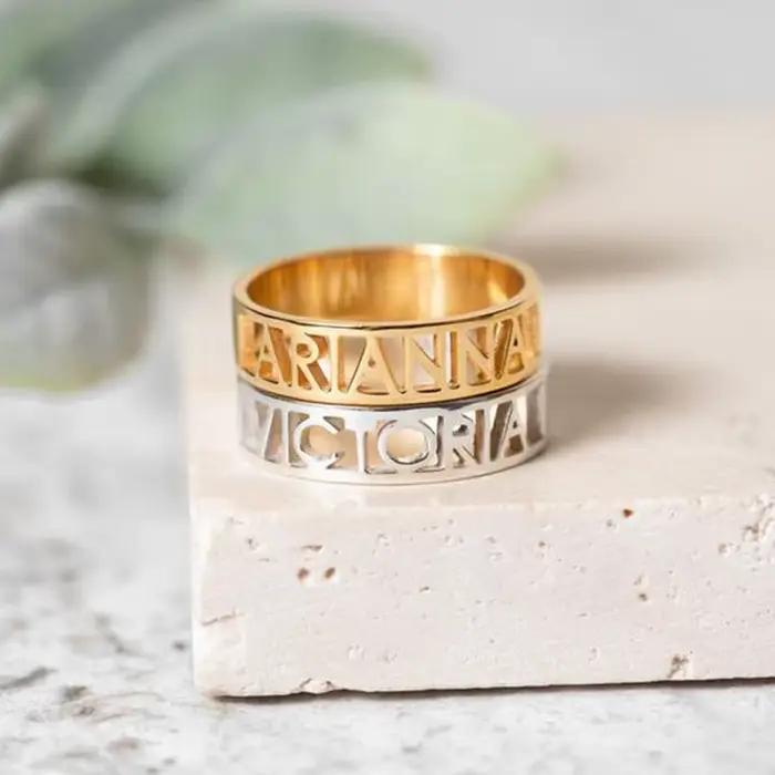 Bagues gravées de lettres personnalisées pour femmes et hommes, bague de fiançailles, bijoux de mari