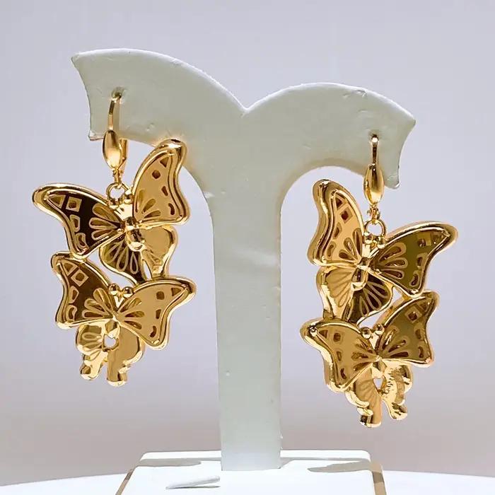 Les dernières boucles d'oreilles fantaisie en forme de papillon pour femmes, grandes boucles d'oreilles plaquées or en alliage de cuivre, pour les soirées
