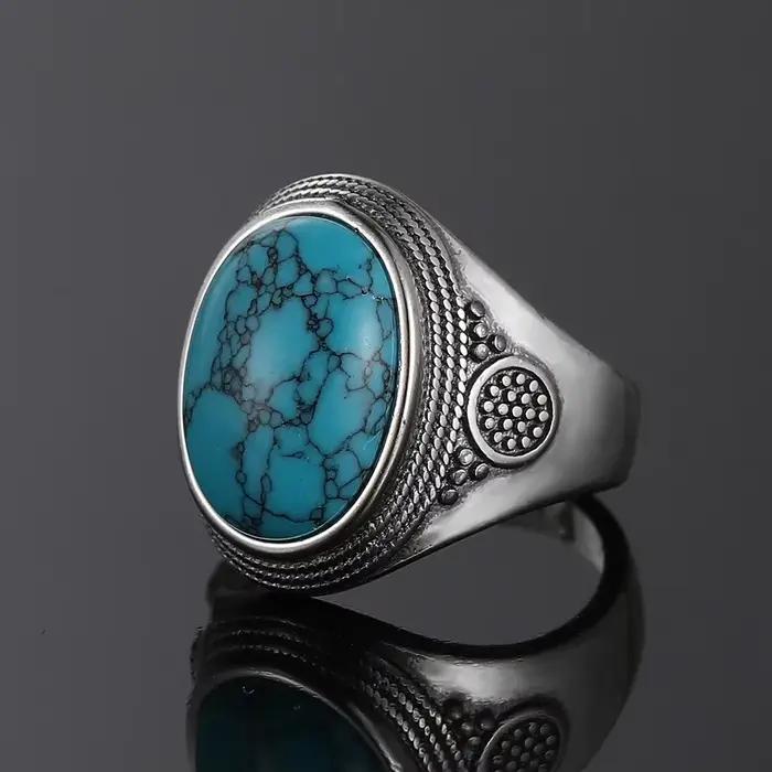 Bagues ovales Turquoise naturelles 10x14MM