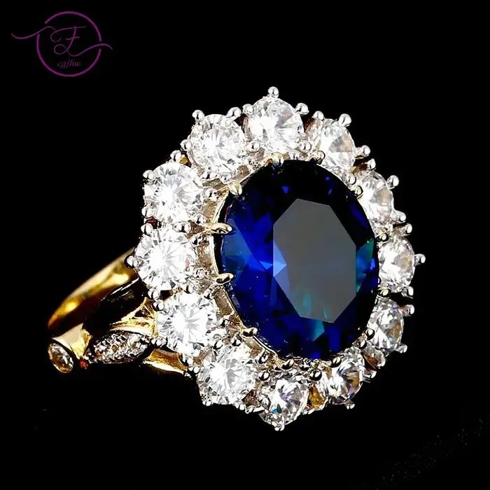 Bague ovale de luxe en Zircon bleu pour femmes