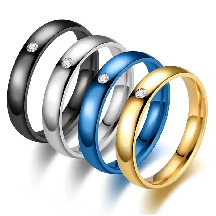 Bague de fiançailles NUOBING en acier inoxydable avec zircone cubique personnalisable pour homme et femme alliances de mariage tracker d'humeur