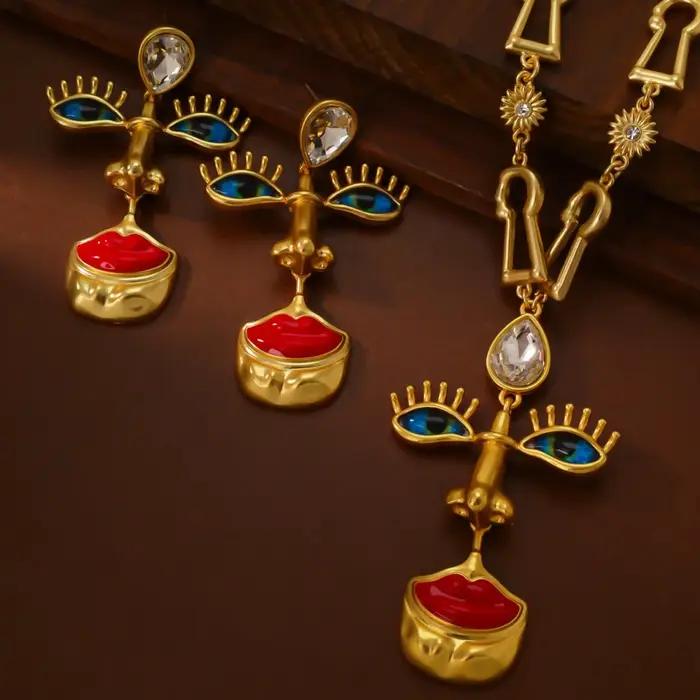 Ensemble de collier et boucles d'oreilles en alliage rétro pour femmes