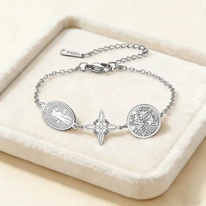 HIPEE Saint Benoît Sorcière Noeud Pentagramme Tetragrammaton Bracelet En Acier Inoxydable Bijoux De Mode