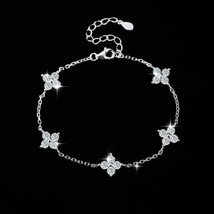 Bracelet à fleurs en cristal en argent Sterling 925 pour femmes et filles