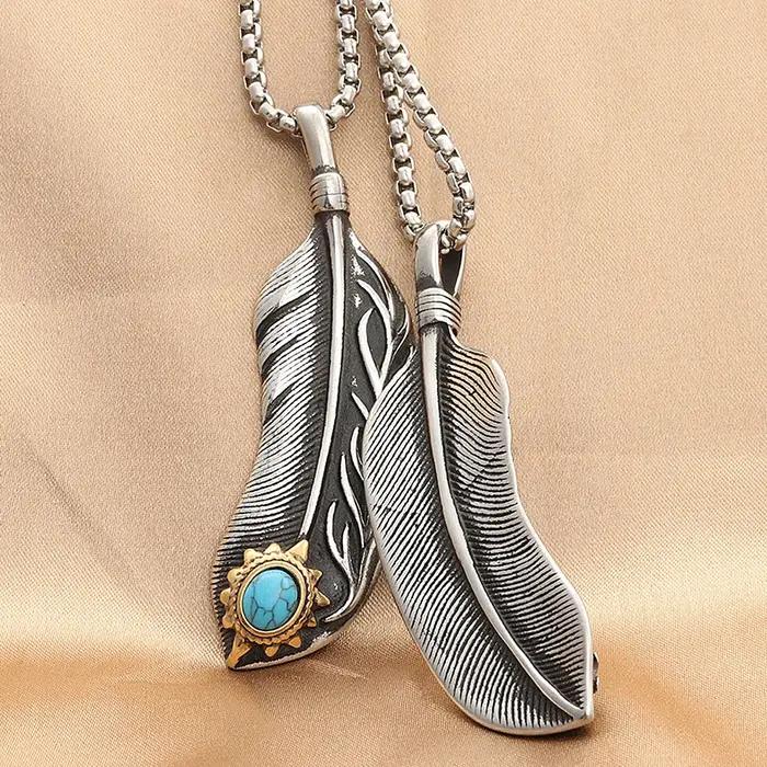 Collier de plumes vintage en acier inoxydable TOGA PULLA pour hommes et femmes, bijou ethnique et style motard pour occasions spéciales