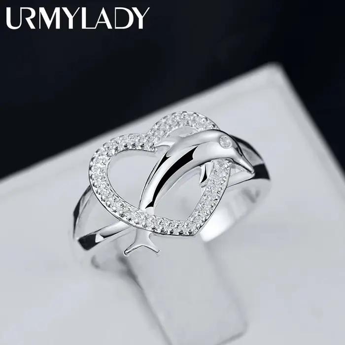 Bagues en argent Sterling 925 de haute qualité, amour fin, dauphins, cœur, cadeaux pour femmes, bijo