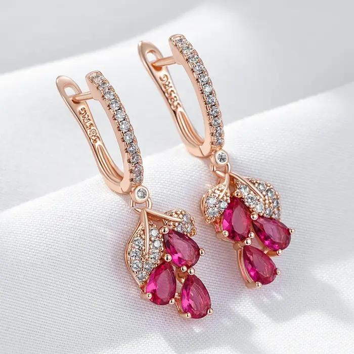 Wbmqda – boucles d'oreilles longues en forme de fleur de grenade rouge pour femmes