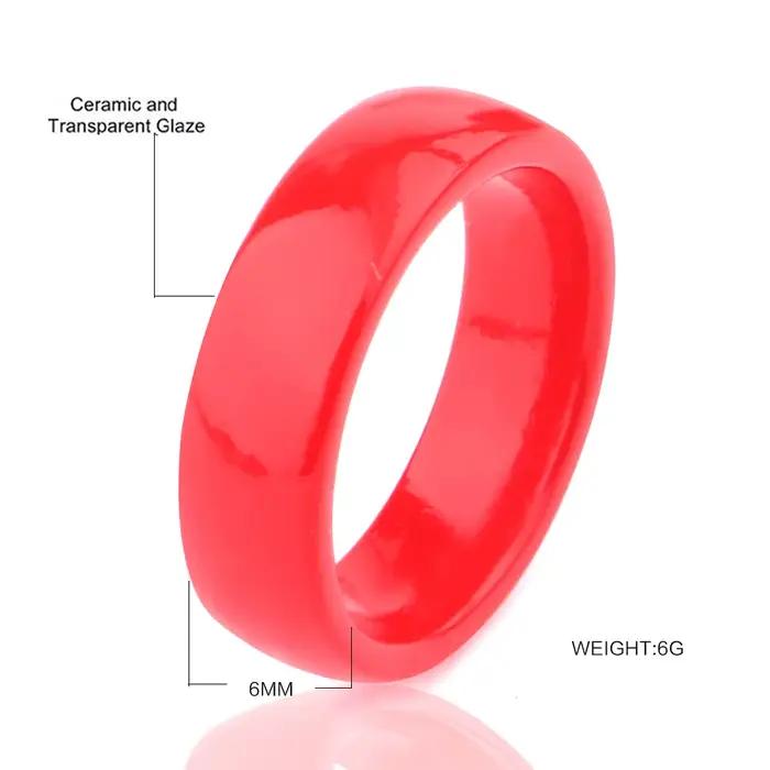 Bague en céramique rouge lisse de 6mm pour femmes