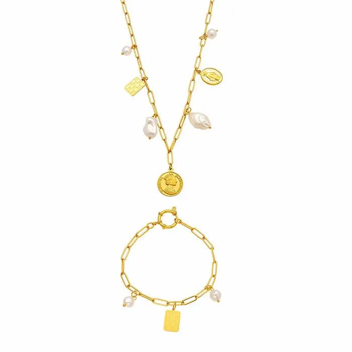 Liora Style coréen Imitation perle pendentif breloques colliers Bracelets pour Femme chaîne en acier inoxydable