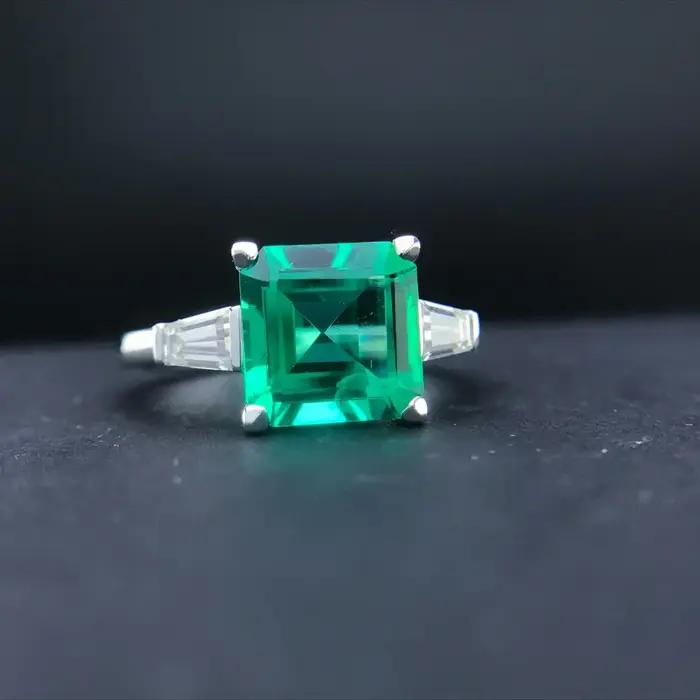 Bagues en émeraude de laboratoire créées, bijoux en pierres précieuses de Zambie pour femmes, couleur argent 925, vente en gros, cadeau de fête et de mariage