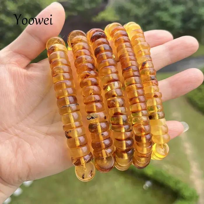 Bracelet d'ambre de plante baltique doré perles naturelles faites à la main pour femmes occasions spéciales cadeau unique