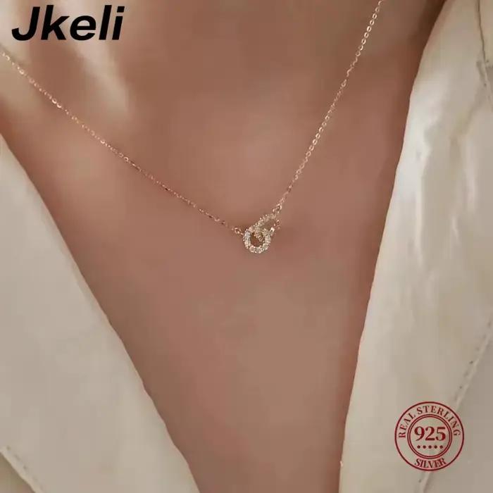 Jkeli coréen exquis pavé cristal géométrie S925 en argent Sterling pendentif collier femmes mode charme fête bijoux