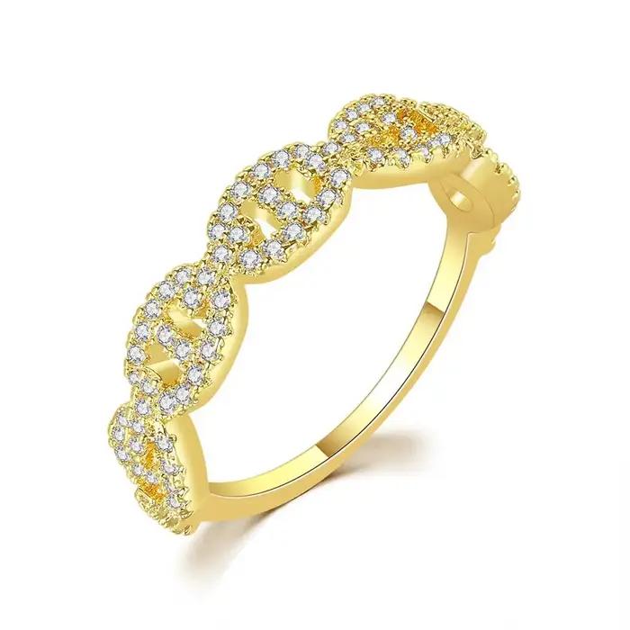 Bague à maillons Hip Hop pour femme, document en or, micro-incrusté, matiques empilables, bijoux fém