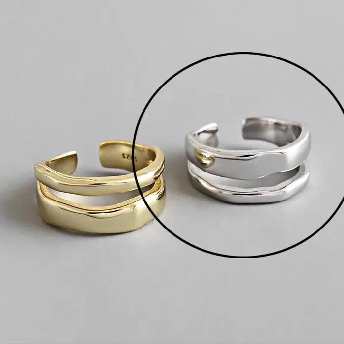 Bague en argent Sterling 925 ajourée couleur or avec pierres précieuses pour femmes occasions spéciales style classique mode féminine