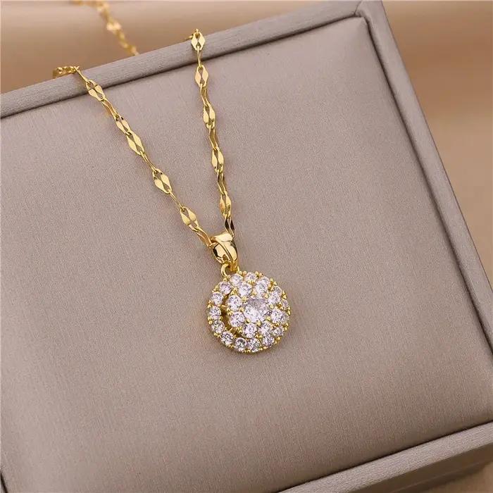 Collier en acier inoxydable serti de cristal de zircon pour femmes, style moderne, bijou luxueux pour soirées et occasions spéciales