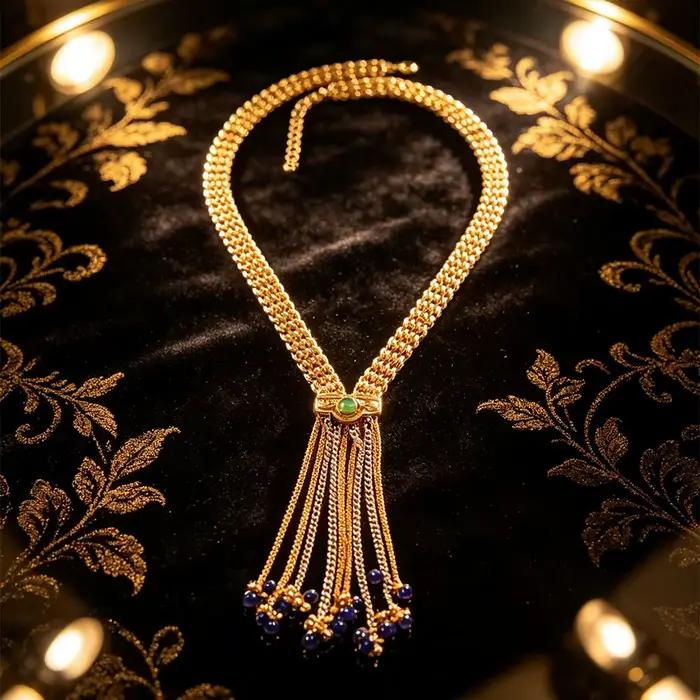 Collier lariat à pampilles en maille métallique
