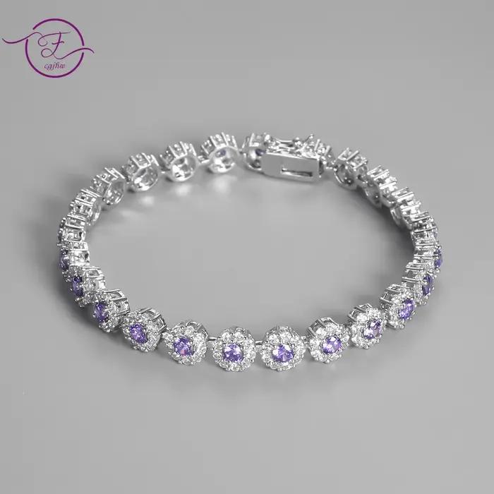 Bracelet de Tennis Brillant Plaqué Argent S925 Zircone Cubique Cadeau de Mariage Soirée Gala Accessoire Mode Femme Occasions Spéciales