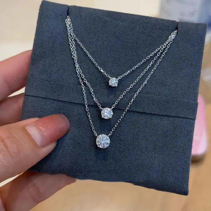 Collier pendentif en argent sterling 925 pour femme - Diamant 1/2/3 carat
