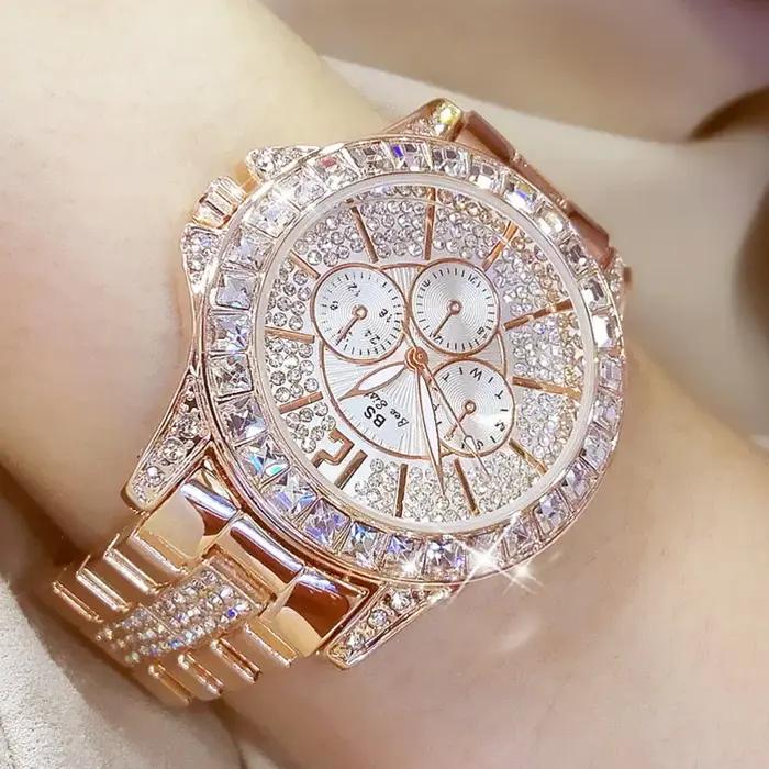 Femmes montres Quartz diamant montre de luxe haut tendance marque montre-bracelet montre de mode dames cristal bijoux montre en or Rose